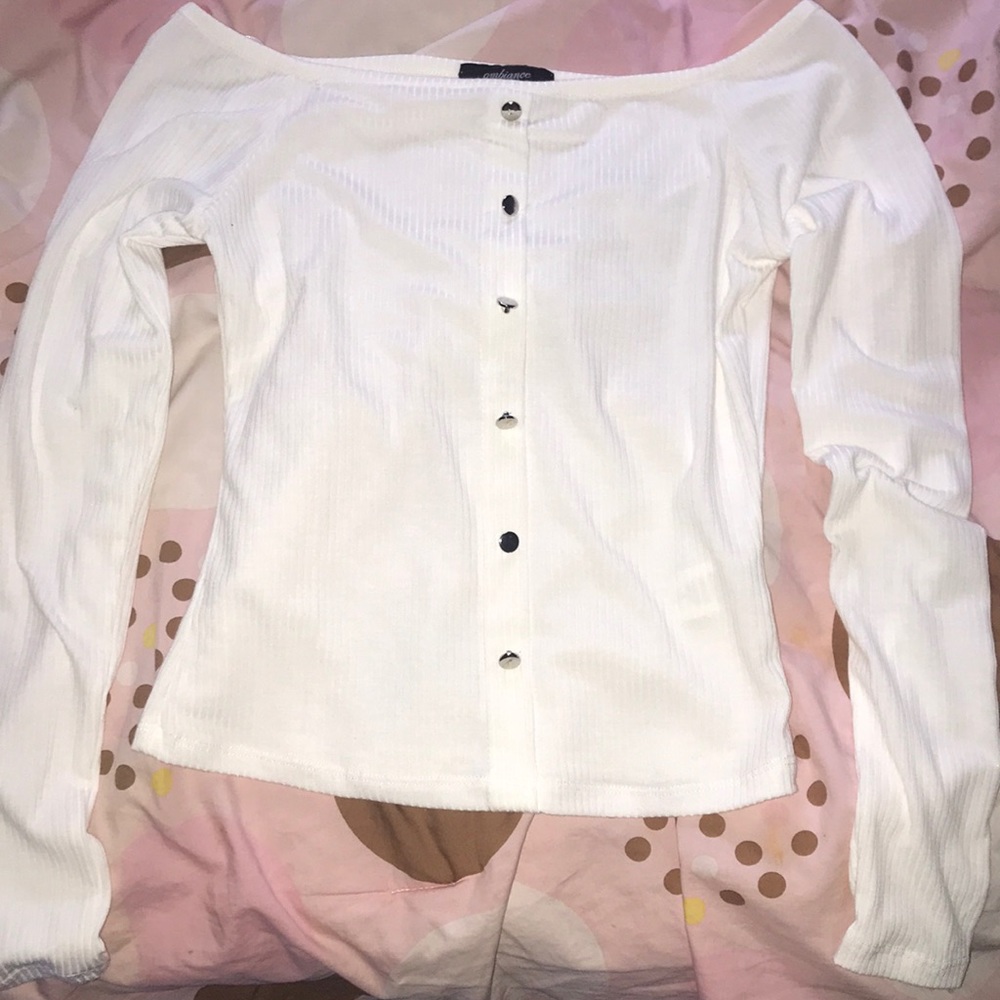 White off the shoulder long sleeve top